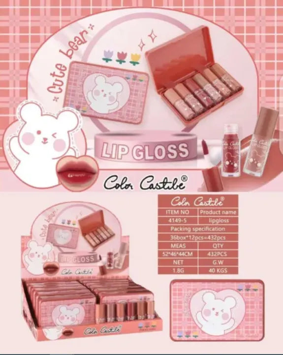 Color Castle Cute Bear Mini Lip Gloss Pack Of 6