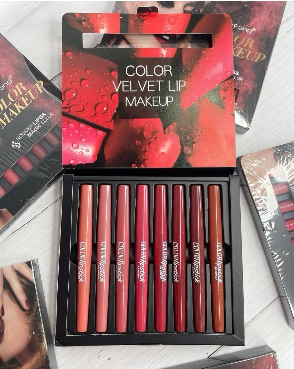 Heng Fang (2 in 1) Multi Color Velvet Lipliner & Lipstick -x 8 Pcs
