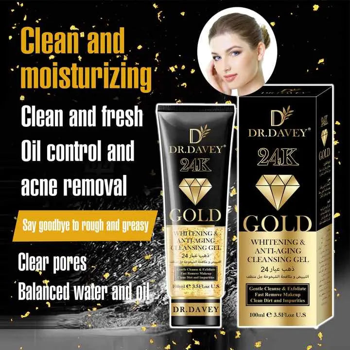 DR.DAVEY 24K Gold Serum Face Wash Whitening Face Cleanser Foam Anti Aging Skin Moisturizing Firming Oil Control