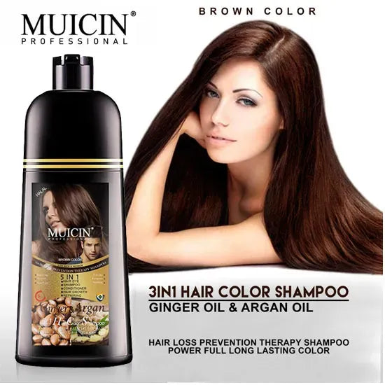 Muicin 5 in 1 Black hair color shampoo with ginger & argan oil - color refresh & repair