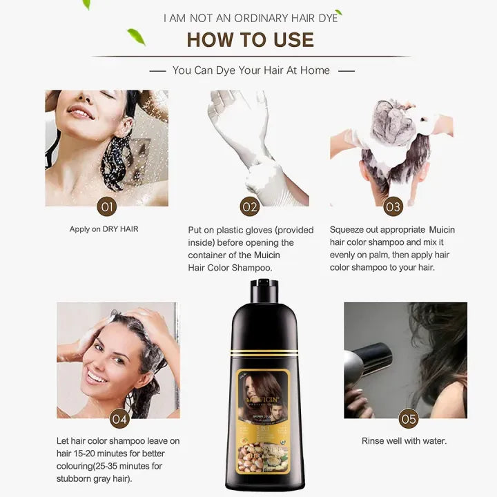 MUICIN Hair Color Shampoo 5 in 1(Dark Brown) Herbal Extracts and Long Lasting Formula Keratin Treatment