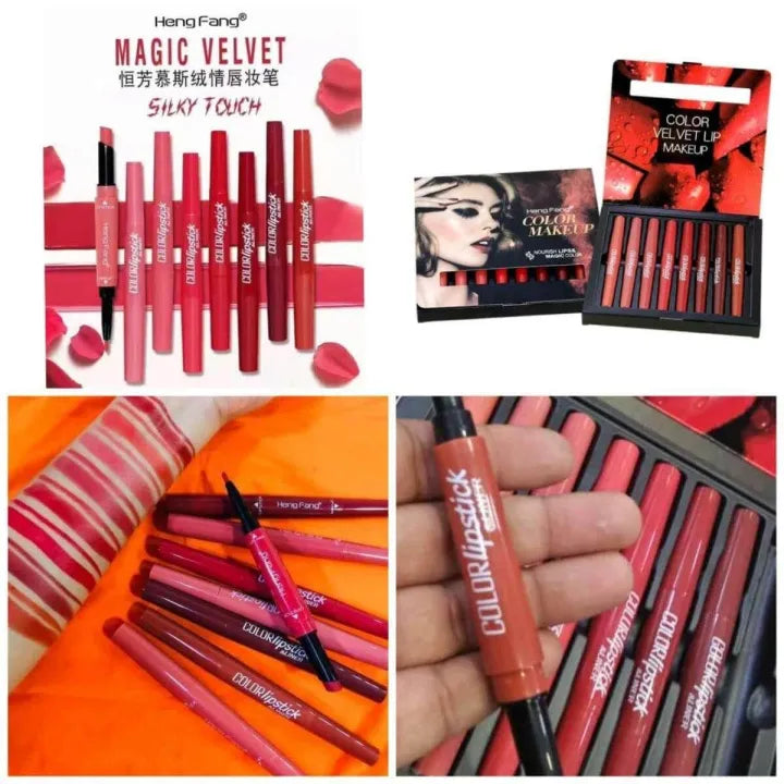 Heng Fang (2 in 1) Multi Color Velvet Lipliner & Lipstick -x 8 Pcs