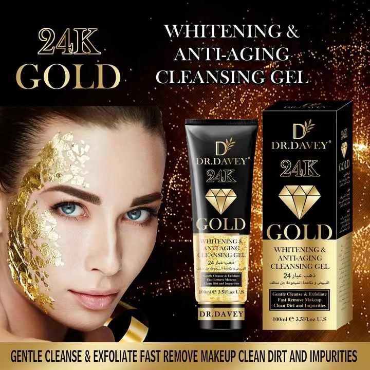 DR.DAVEY 24K Gold Serum Face Wash Whitening Face Cleanser Foam Anti Aging Skin Moisturizing Firming Oil Control