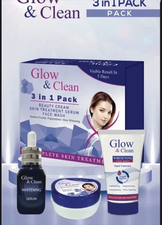 Glow and Clean Beauty Cream, Face Wash, Serums 3 in 1 Pack