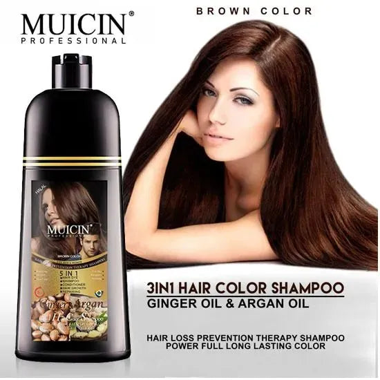 MUICIN Hair Color Shampoo 5 in 1(Dark Brown) Herbal Extracts and Long Lasting Formula Keratin Treatment